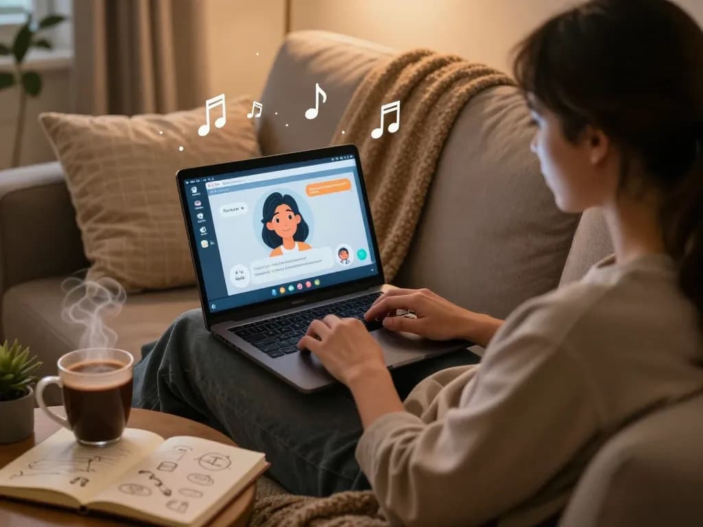 Engaging in 18+ ai virtual chat with a cozy home setup.