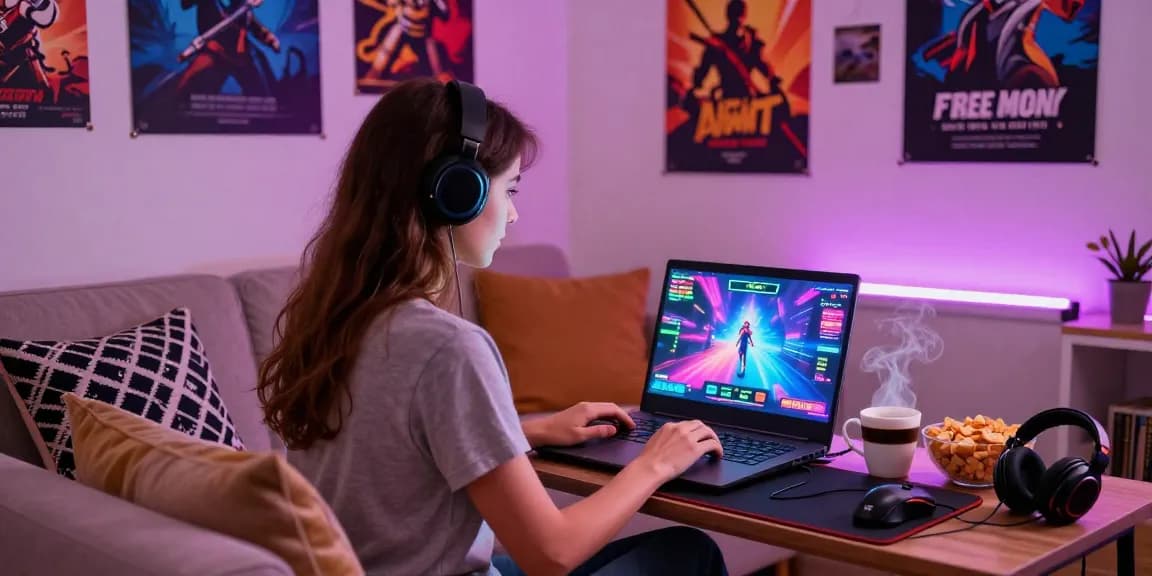 Engaging scene of a woman playing porn games in a cozy home setting, showcasing the fun of play porn games.