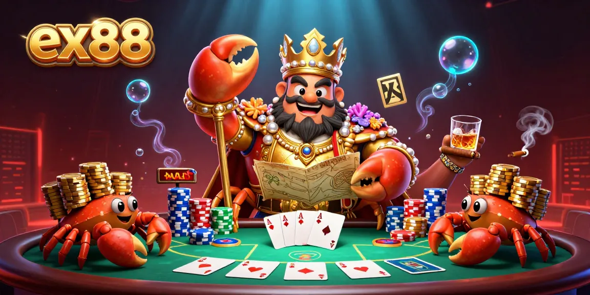 Engage with thrilling poker action in ex88's vibrant gambling scene filled with gold and excitement.
