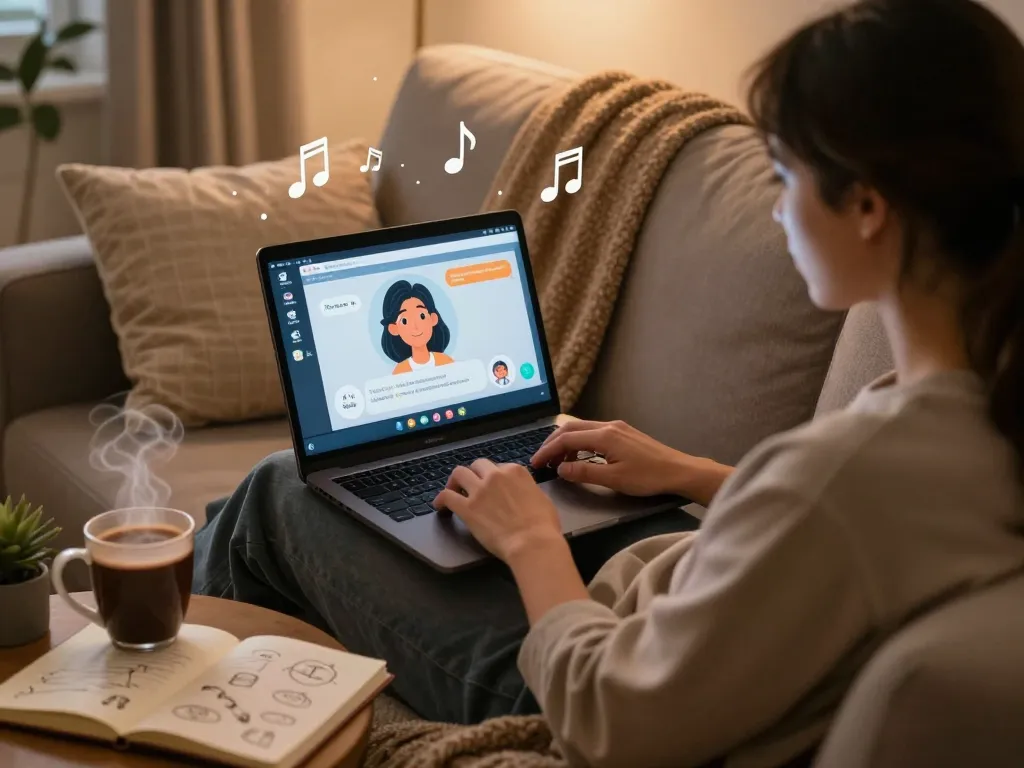 Engaging in 18+ ai virtual chat with a cozy home setup.