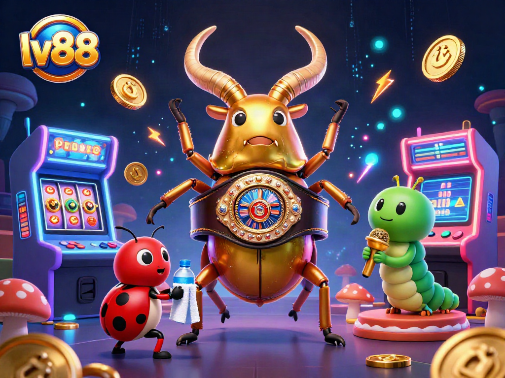 Experience thrilling gameplay with lv88's vibrant casino scene featuring a golden stag beetle boxer.