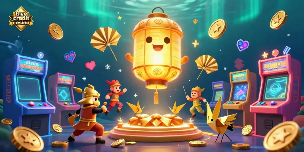 Join the excitement of a free credit casino with dynamic characters and engaging game elements in a vibrant scene.