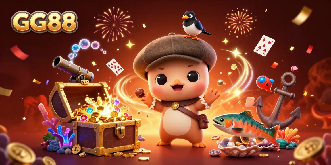 Experience the excitement of GG88 with a vibrant underwater scene featuring playful characters and casino elements.