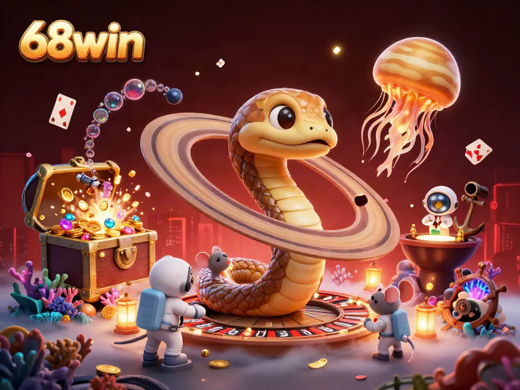 Engaging scene showcasing 68win's dynamic casino elements with animated characters and vibrant gambling action.