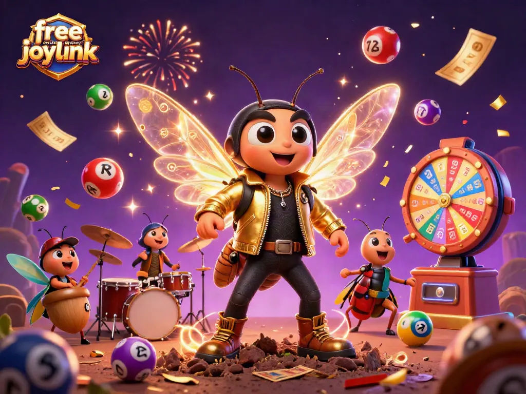 Experience electrifying fun with free credit no deposit joylink amid animated lottery balls and vibrant casino elements.