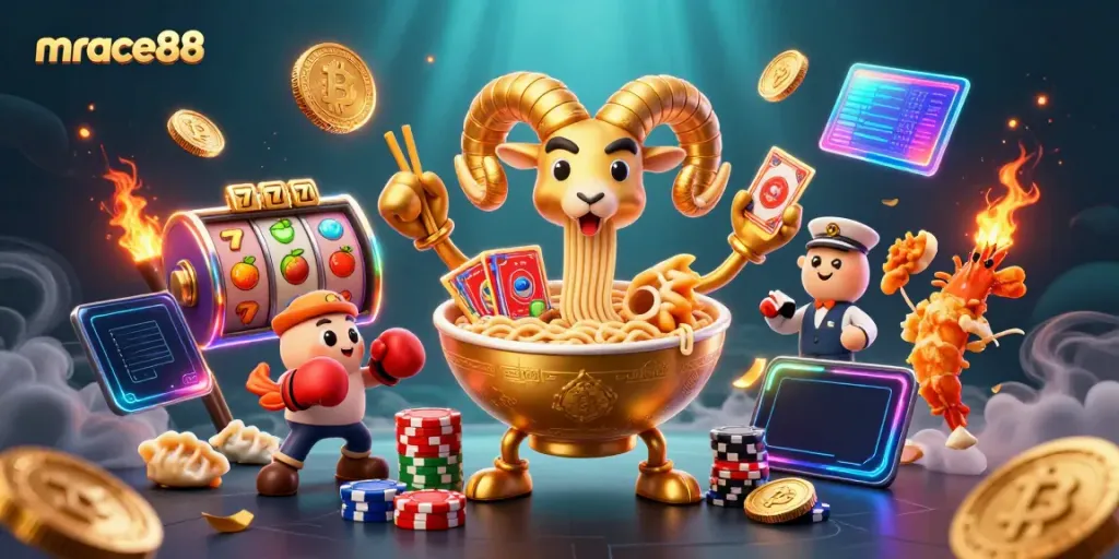 Engage with mrace88's dynamic casino world featuring vibrant characters and exciting game elements.