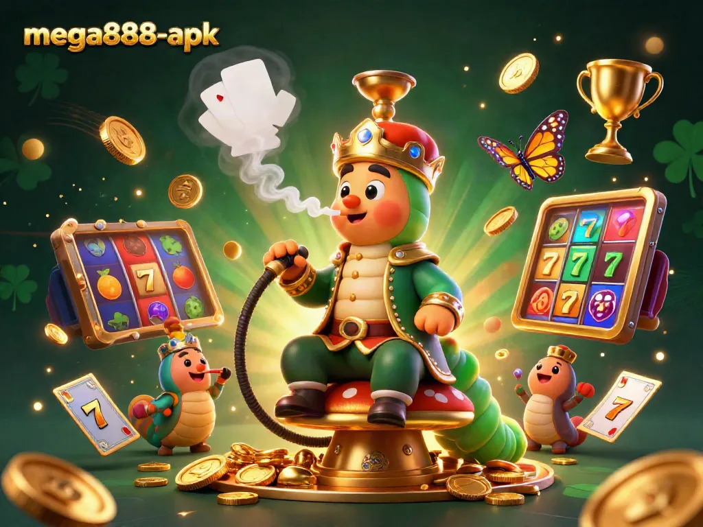 Experience thrilling gameplay with mega888-apk, featuring vibrant slots and casino elements in an energetic 3D scene.