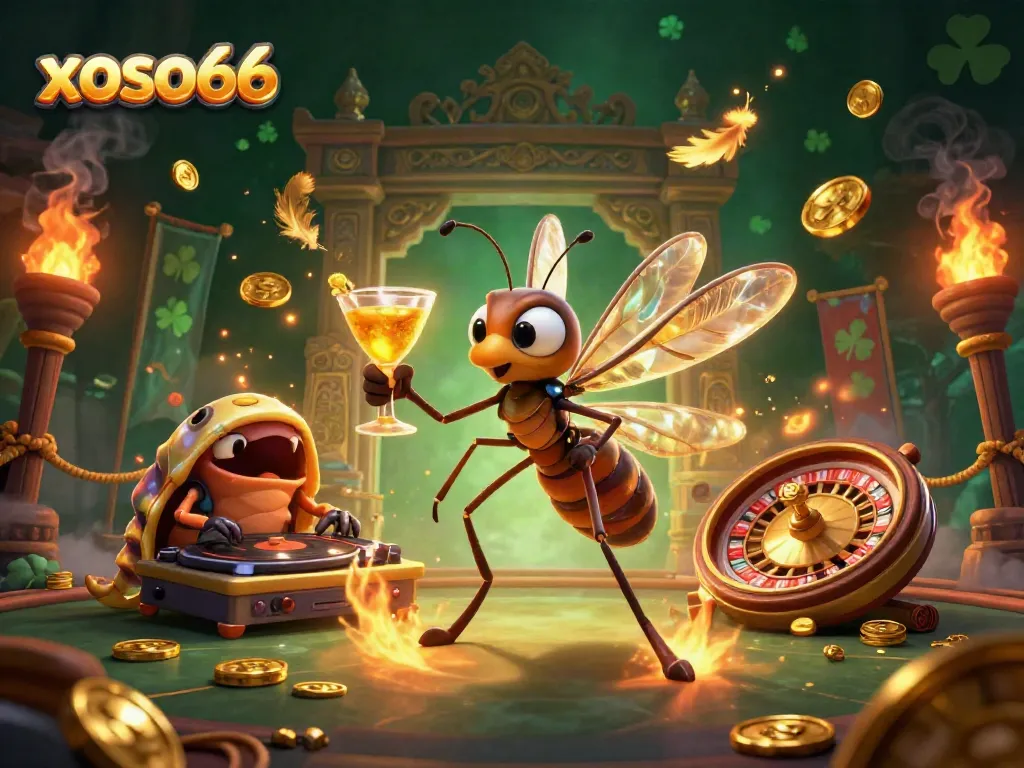 Experience the vibrant world of xoso66 with a lively 3D casino mascot and dynamic gaming elements.