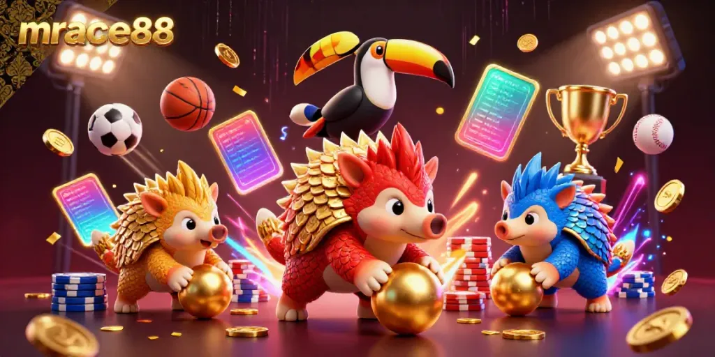 Experience the excitement of mrace88 with rival pangolins bowling through poker chips and sports elements.