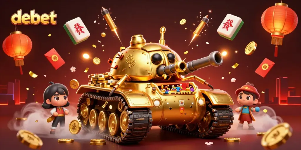 Experience debet's dynamic casino action within a spectacular 3D scene filled with gold and vibrant imagery.