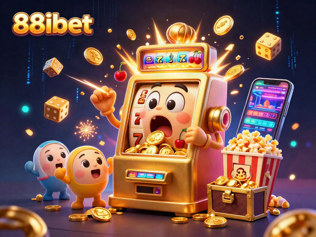 Experience thrilling jackpots and excitement with 88ibet's vibrant slot machine illustration.