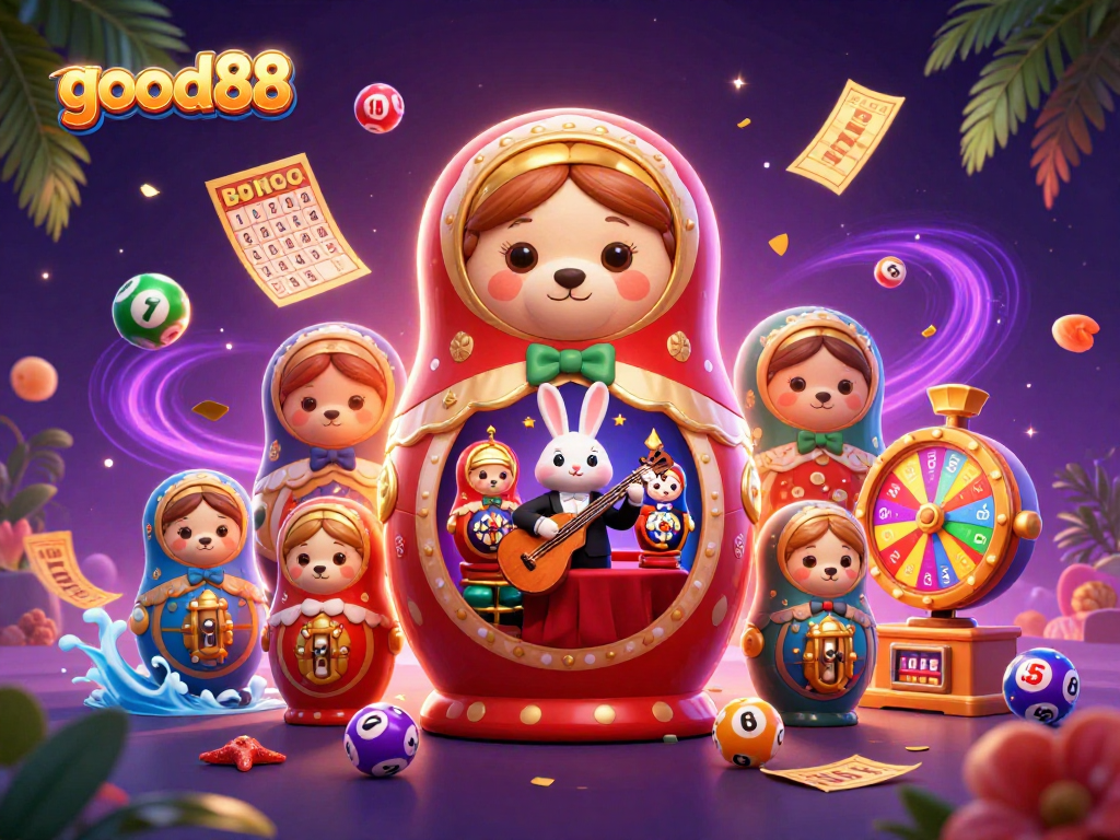 Win big with good88's exciting features and dynamic gaming scene in this vibrant illustration.