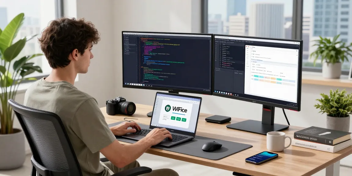 Developer working in a vibrant office showcasing the WPS Official Website and software tools.