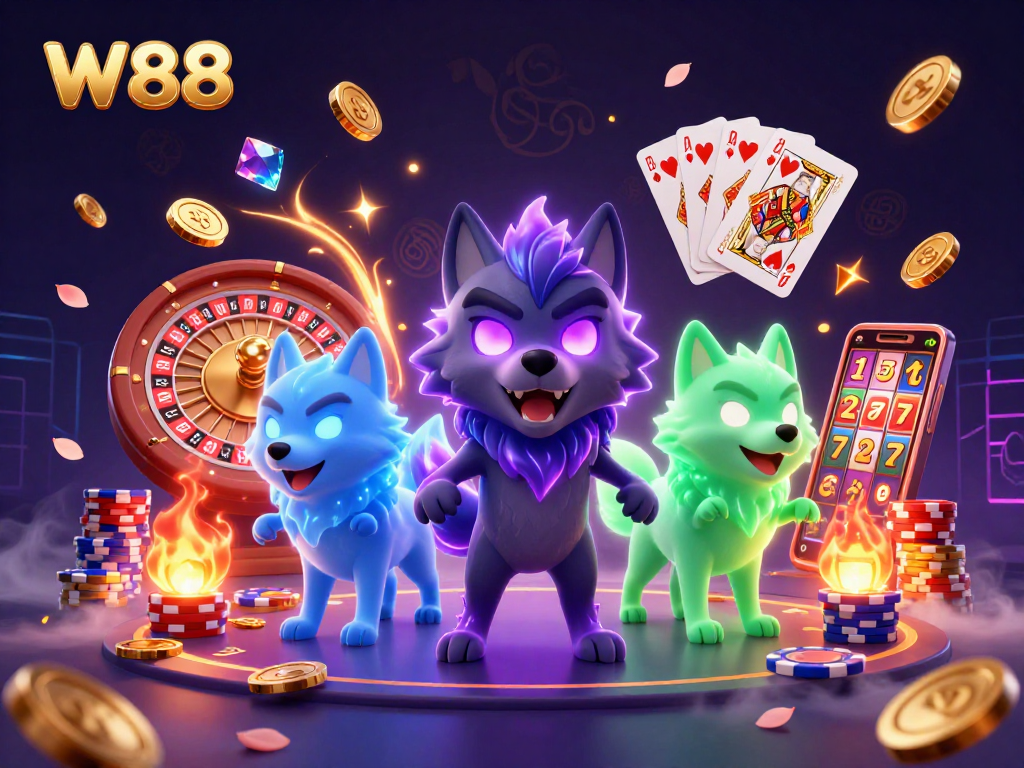 Experience thrilling gaming action at W88 with dynamic casino elements and captivating 3D characters.