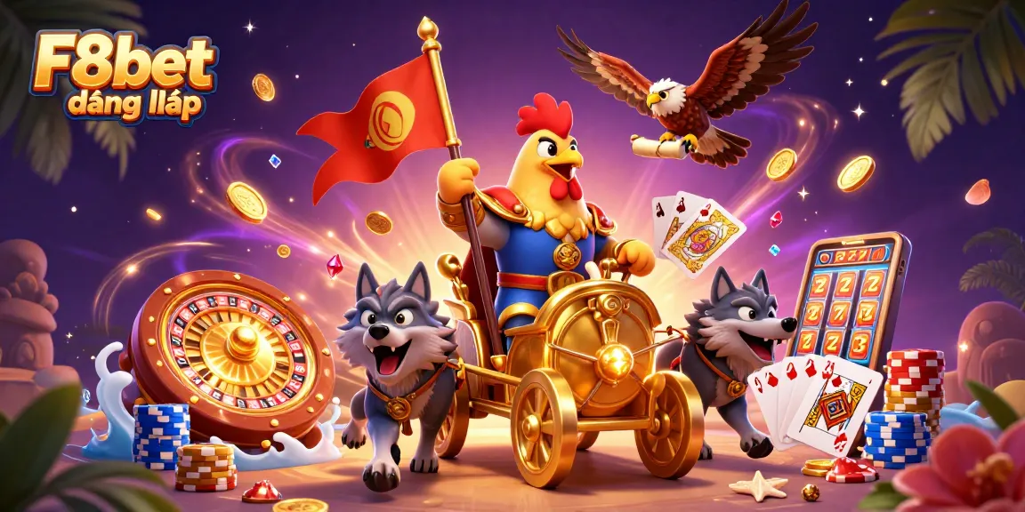 Experience F8bet đăng nhập with a vibrant 3D carousel of casino excitement and rewards.