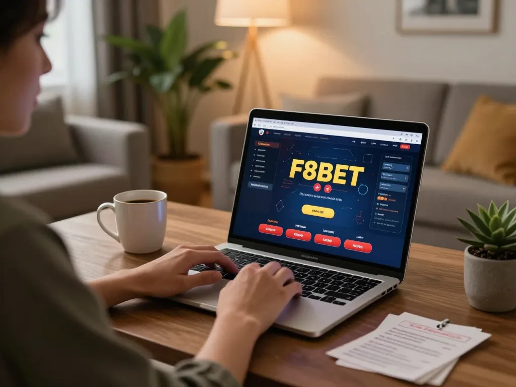 Engaging F8BET online gaming session at home with cozy setup and strategic notes