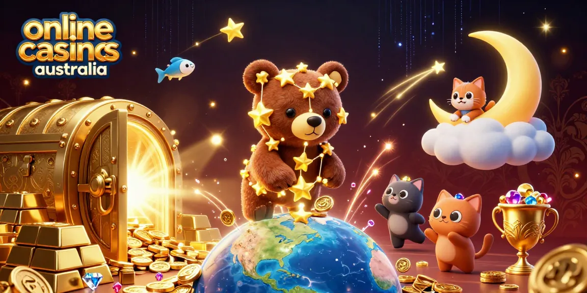 Engage with vibrant scenes of online casinos Australia showcasing treasure-filled cosmic illustrations.