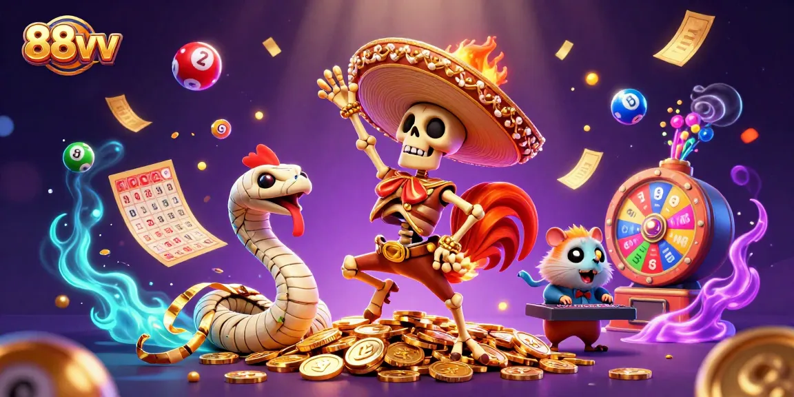 Experience casino excitement with 88vv, featuring lively characters and dynamic lottery elements.